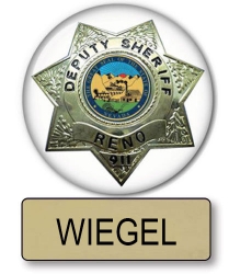 Wiegel Reno 911 Name Badge & Deputy 3" Button Halloween Costume 